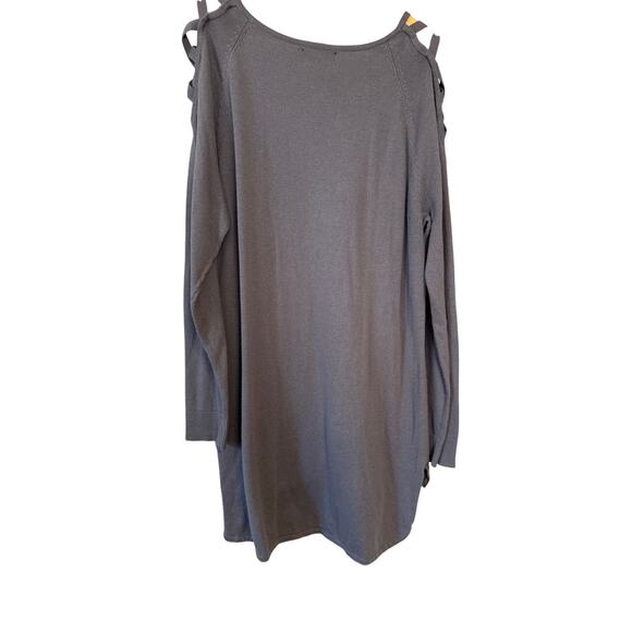 New York & Company Grey Criss Cross Cold Shoulder Lightweight Sweater Sz XXL - Picture 5 of 7